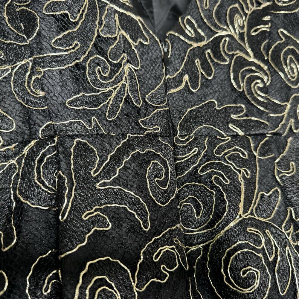 Calvin Klein Dress Gown Sz 4 Black Gold Sequins High Low Sleeveless Deep V Lined - Picture 10 of 11